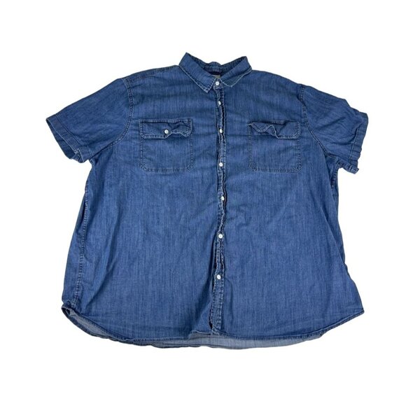 Mutual Weave Men's Top Blue Denim Short Sleeve Button Up Collared Cotton Shirt - Picture 1 of 4